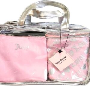 Juicy Couture Pink and Silver Cosmetic Bag Set